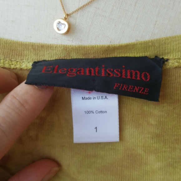 ELEGANTISSIMO FIRENZE ♡ Sweet Vintage Lime Green Tie-Dye Long Short Sleeve Top S - Picture 12 of 12